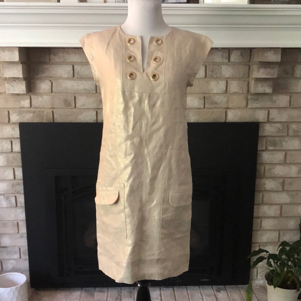 J. Crew Golden Flax Linen Sleeveless Sheath Dress size 00 - Picture 4 of 16